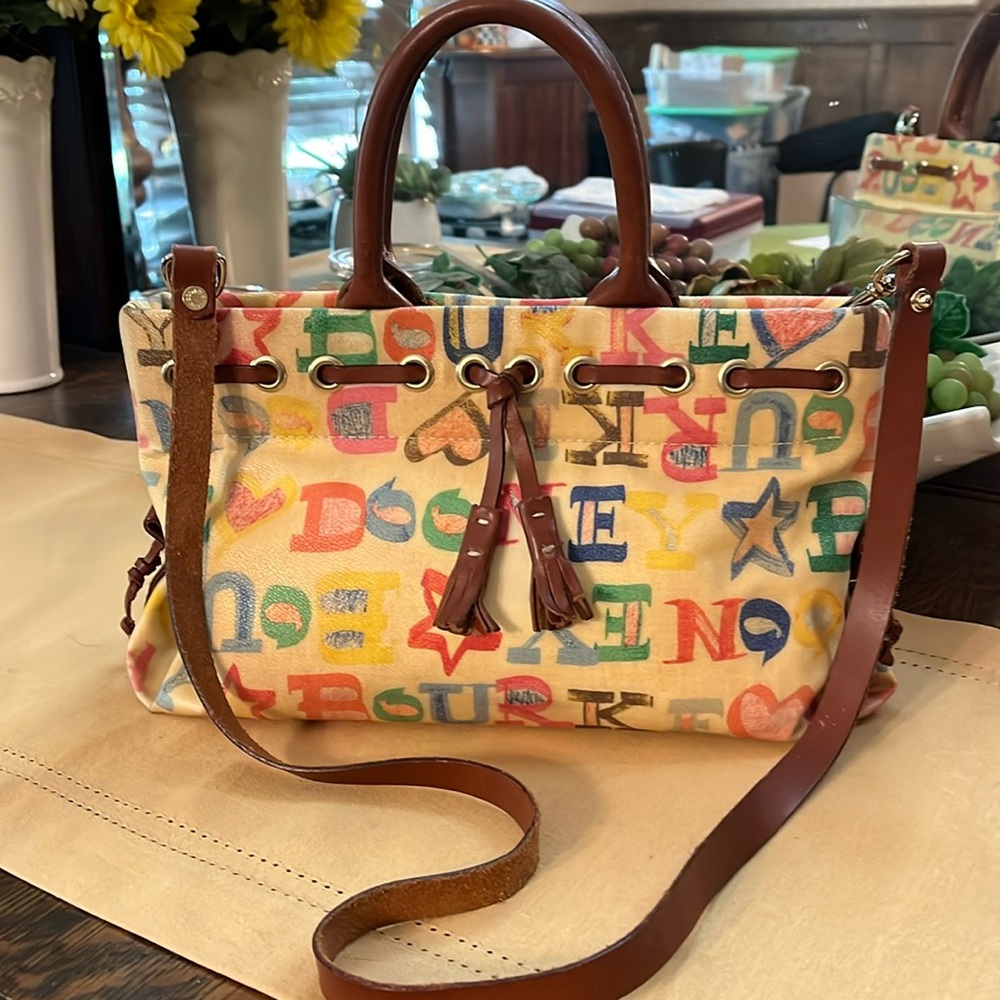 Dooney & Burke Rainbow Print Tassel Tote Shoulder/crossbody Handbag